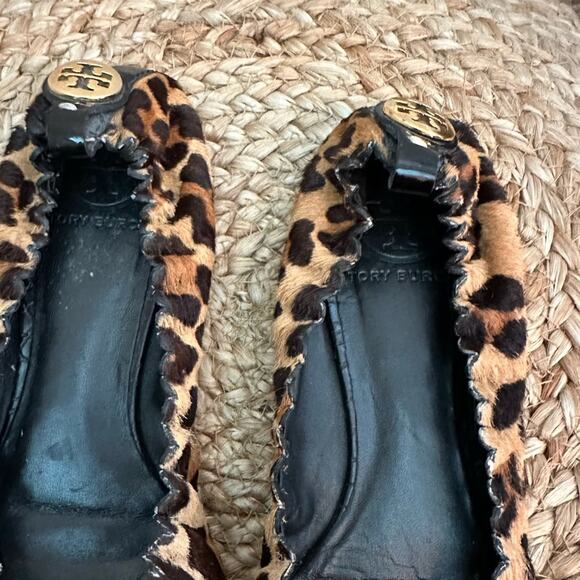Tory Burch Abbey Leopard Print Calf Hair Patent Cap Toe Ballet Flats Size 7 M - Picture 6 of 15